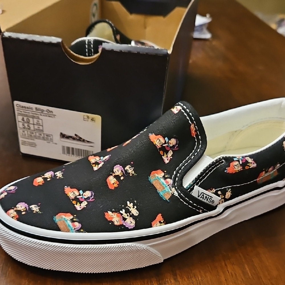 Vans Kids Slip-On Sneakers - Black with Colorful Print